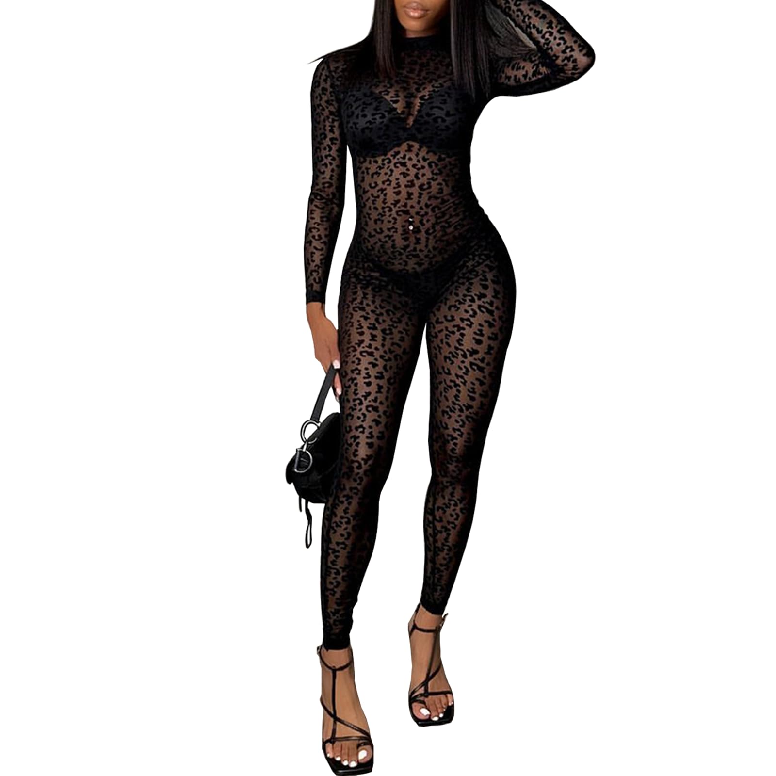 hibshaby Mesh Leopard Jumpsuit