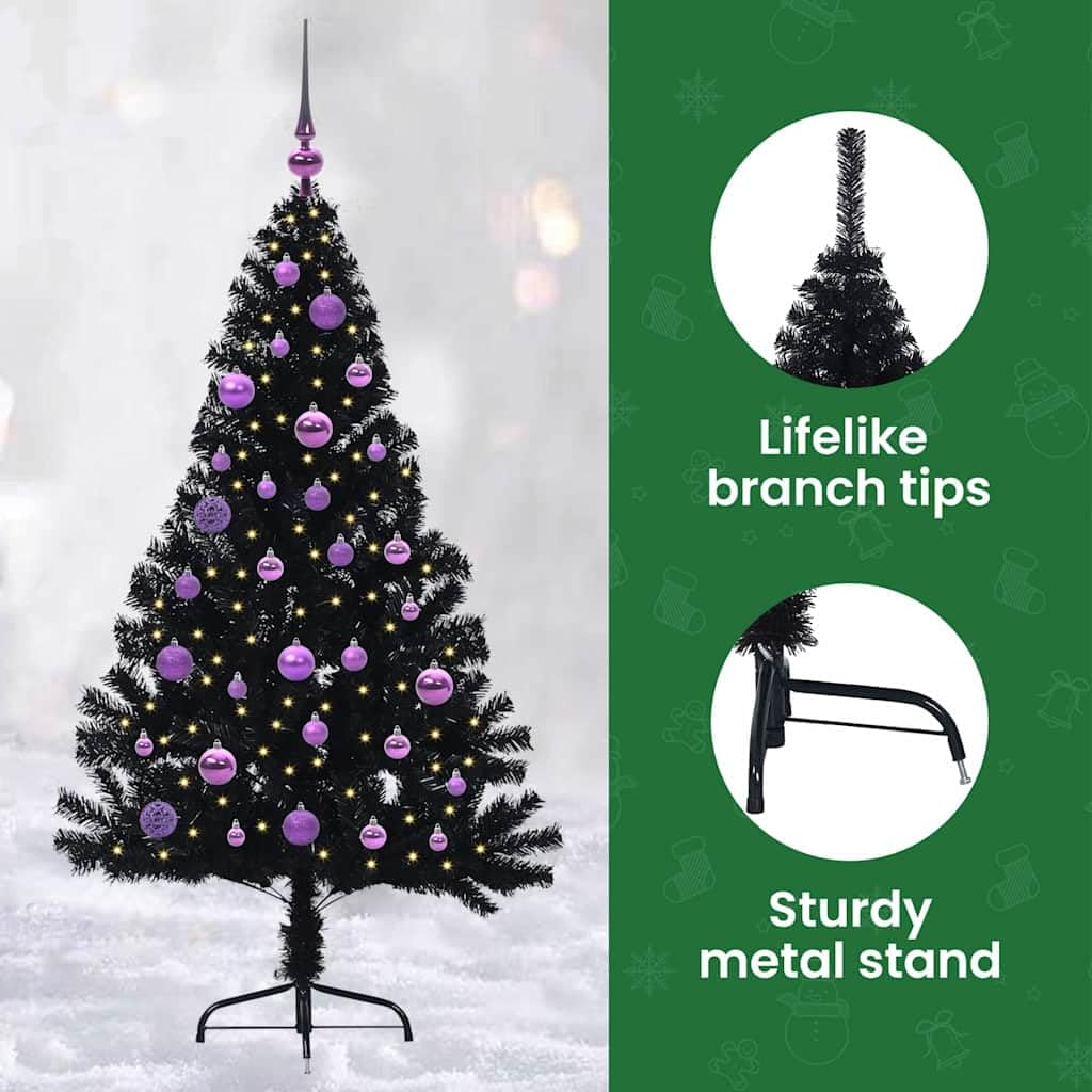 vidaXL Árbol de Navidad Artificial Preiluminado Negro 150 cm PVC