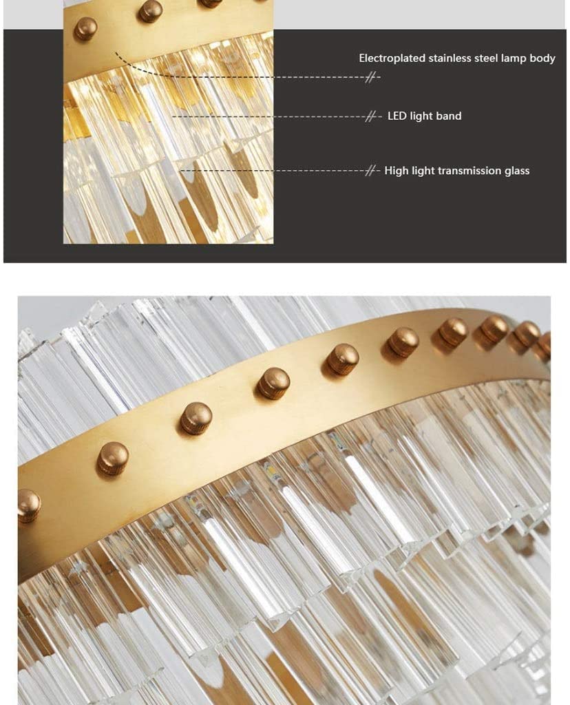 Lampa wisząca LED kristallen kroonluchter, dimbare moderne minimalistische ronde lampenkap hanglamp lijn lengte 1,2 m verstelbaar, woondecoratie, goud Jasny
