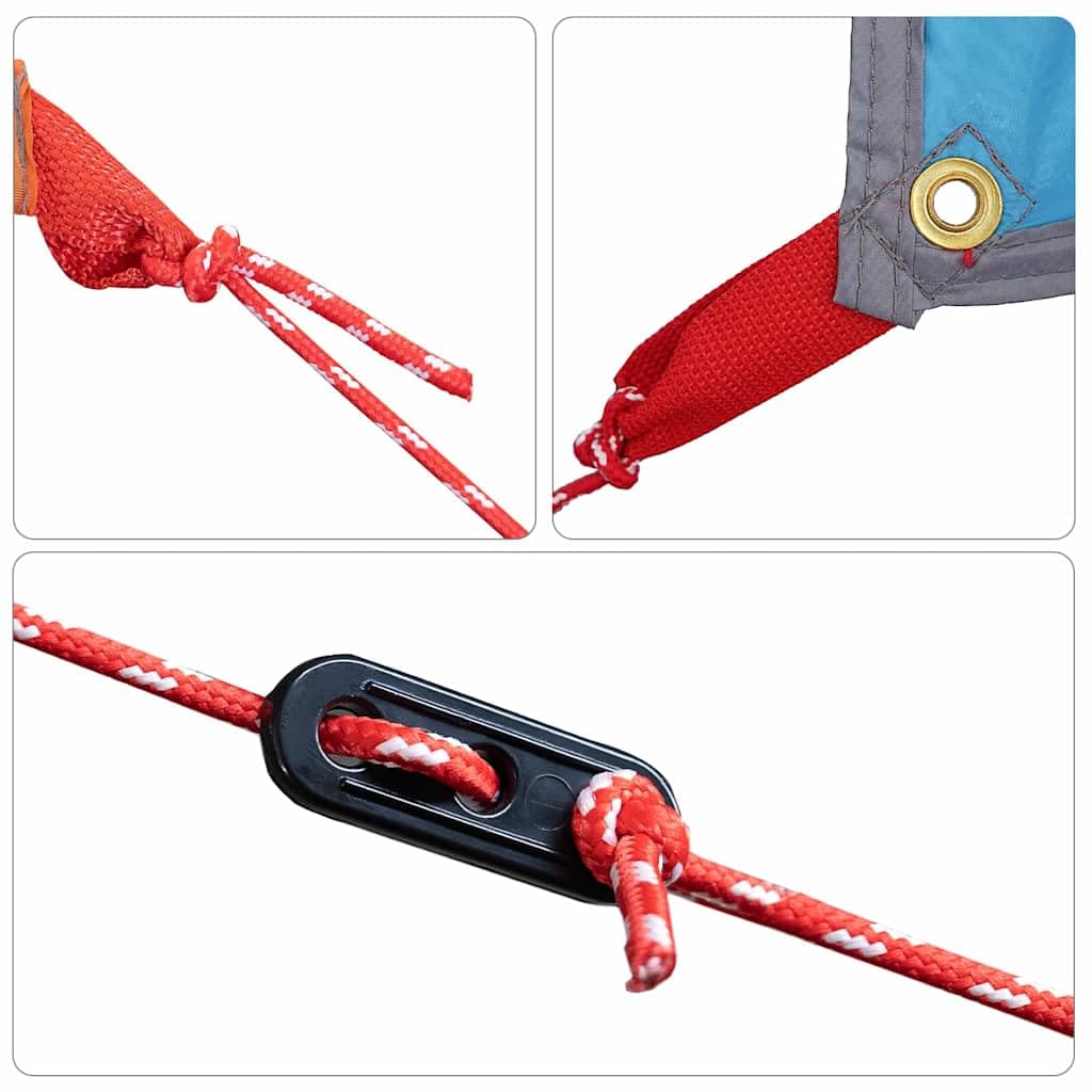 Wasserfester Tarp aus Polyester x mit Metallrohrpol und Abspannseilen, windresistent und flammhemmend für Camping, Wandern, Outdoor, Camping-Saison Schutz