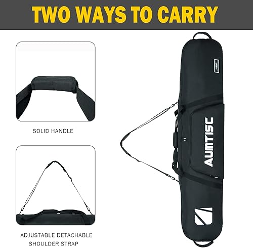 Miniatura 30 de AUMTISC Bolsa acolchada de snowboard para viajes aéreos, bolsas de viaje de snowboard para volar con bolsillos para equipos, longitud disponible