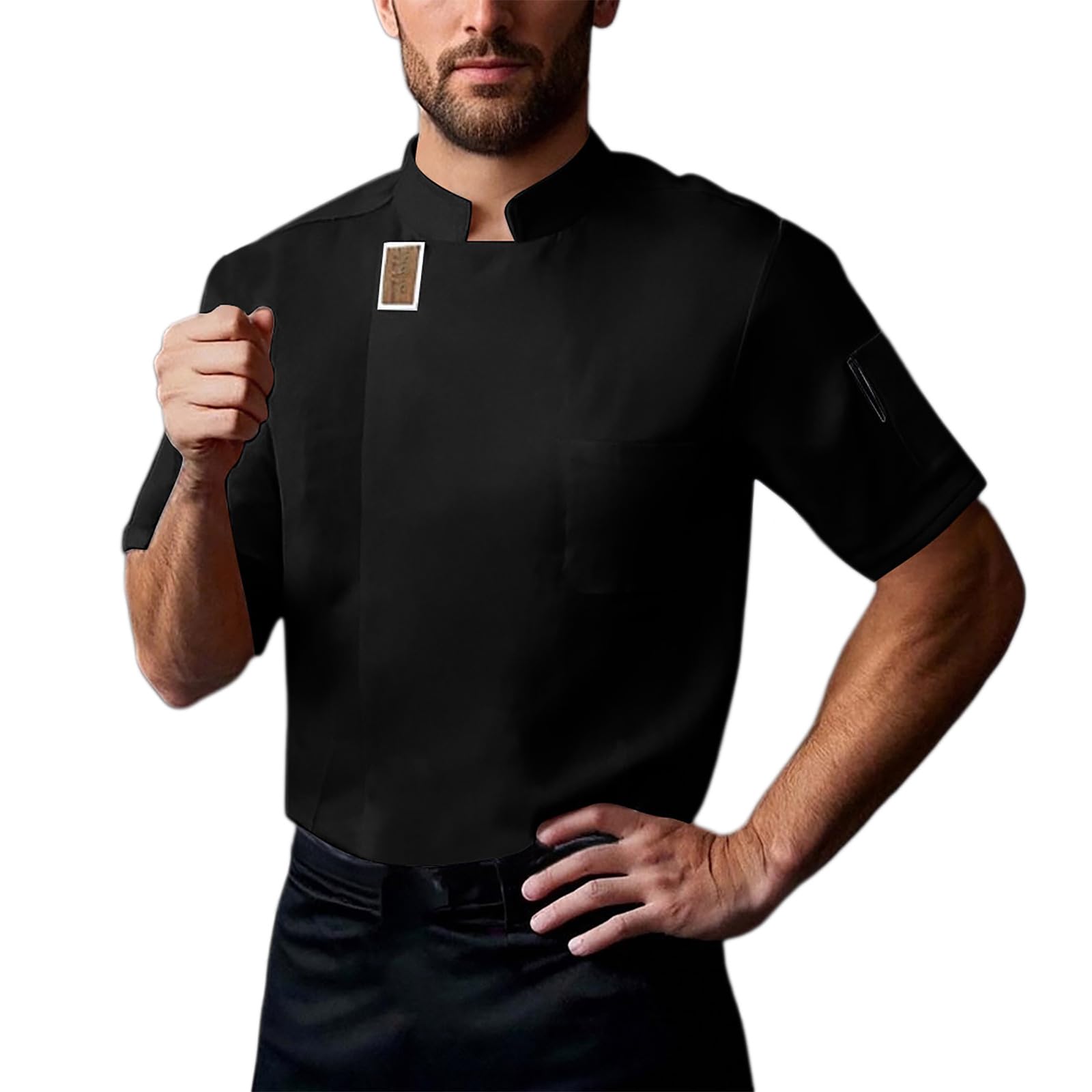 Veste de cuisinier à manches courtes pour homme - Veste de travail - Vêtement de cuisine - Chemise de cuisine - Chemise de chef professionnel - Uniforme professionnel - Vêtement professionnel