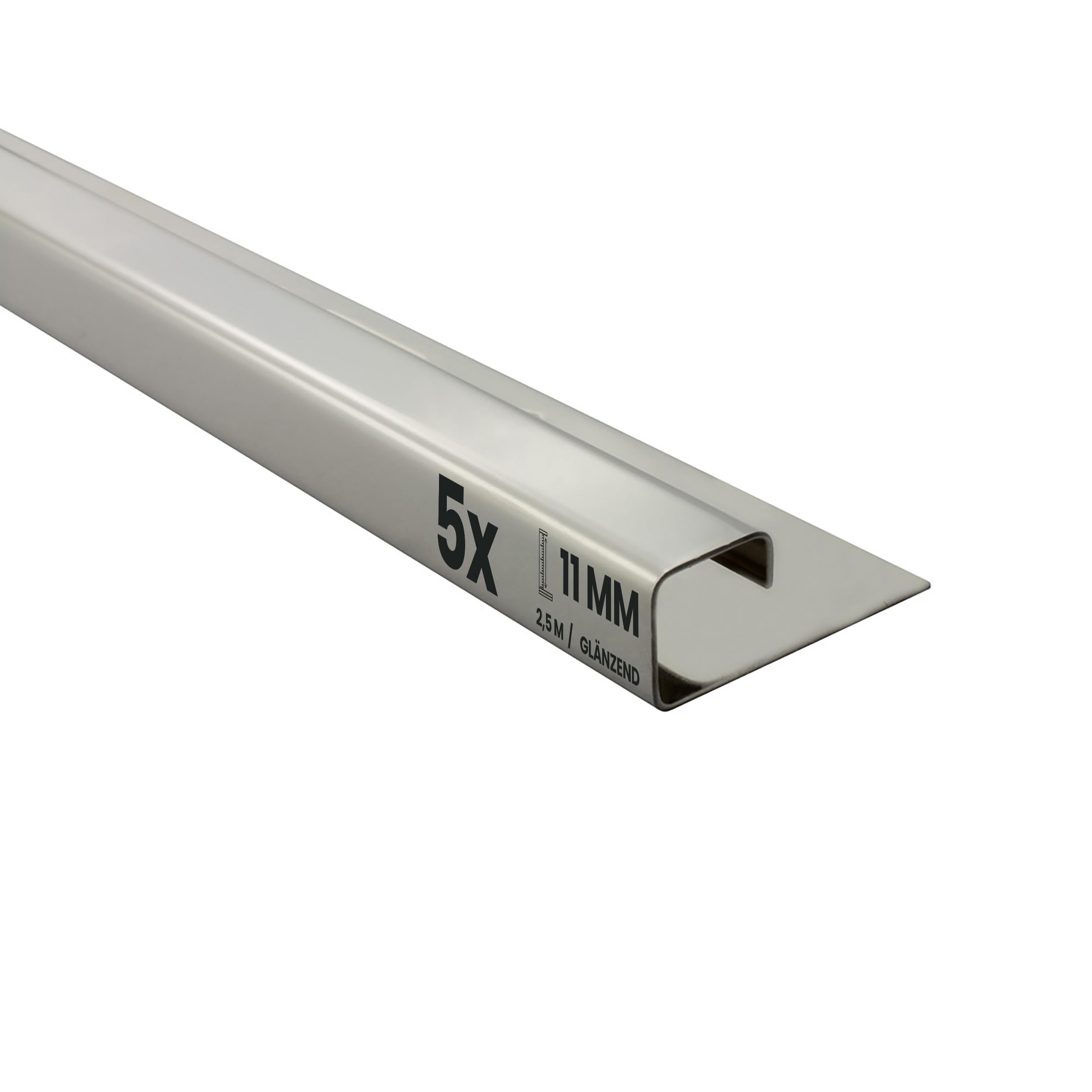 5x Quadrat-Profil Edelstahlschiene Fliesenschiene 2,5m 11mm glänzend