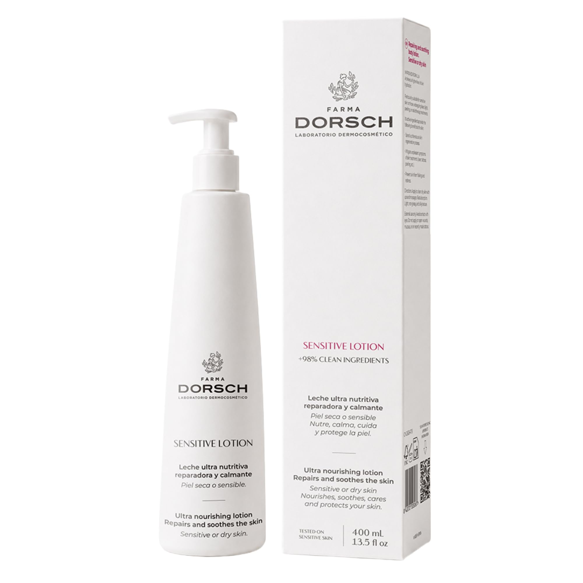 FARMA DORSCH – Sensitive Lotion | Loción Corporal Calmante e Hidratante | Alivia Picor y Tirantez | Restaura la Barrera Cutánea | +99% Clean Ingredients | Piel Sensible | 400ml