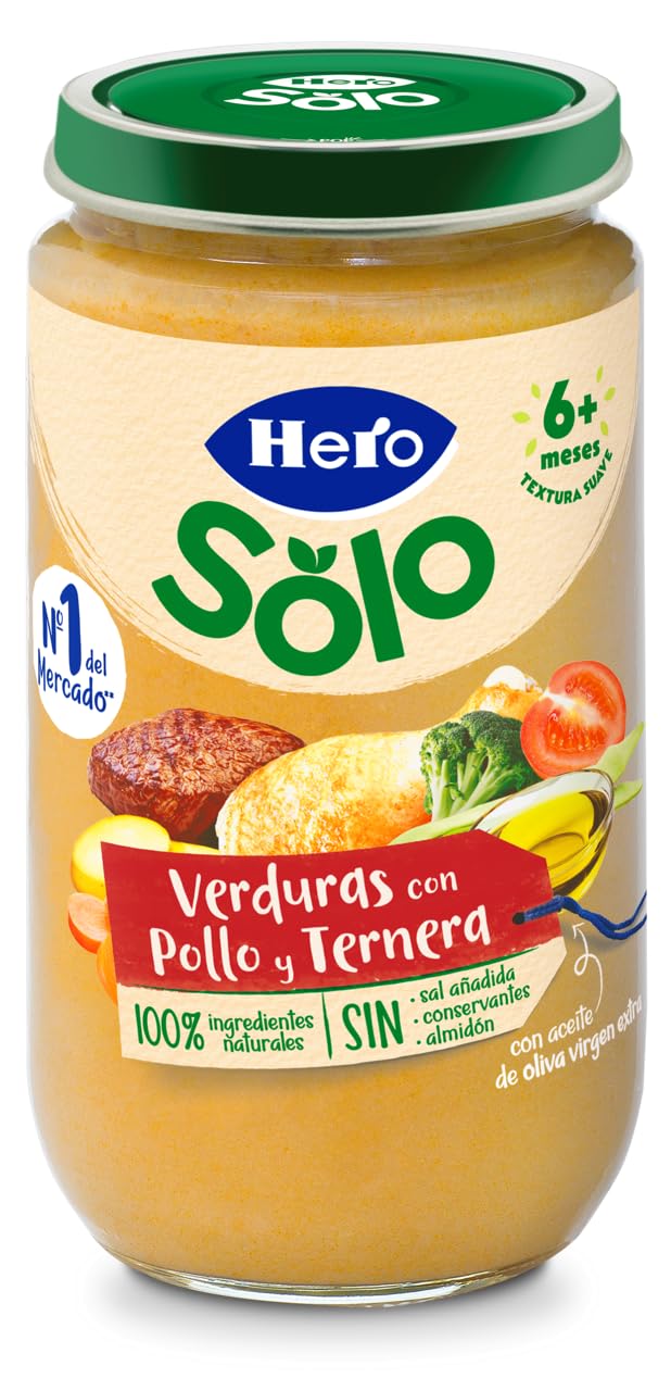 Hero Solo, Tarritos de Verduras con Pollo y Ternera, a partir de los 6 Meses, Baby, Pack de 12 x 235 g