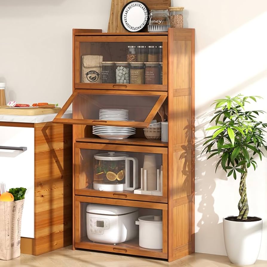 Amazon|Giantex 本棚 扉付き 竹製 カラーボックス 4段 アクリル扉 Amazon|Giantex 本棚 扉付き 竹製 カラーボックス 4段 アクリル扉