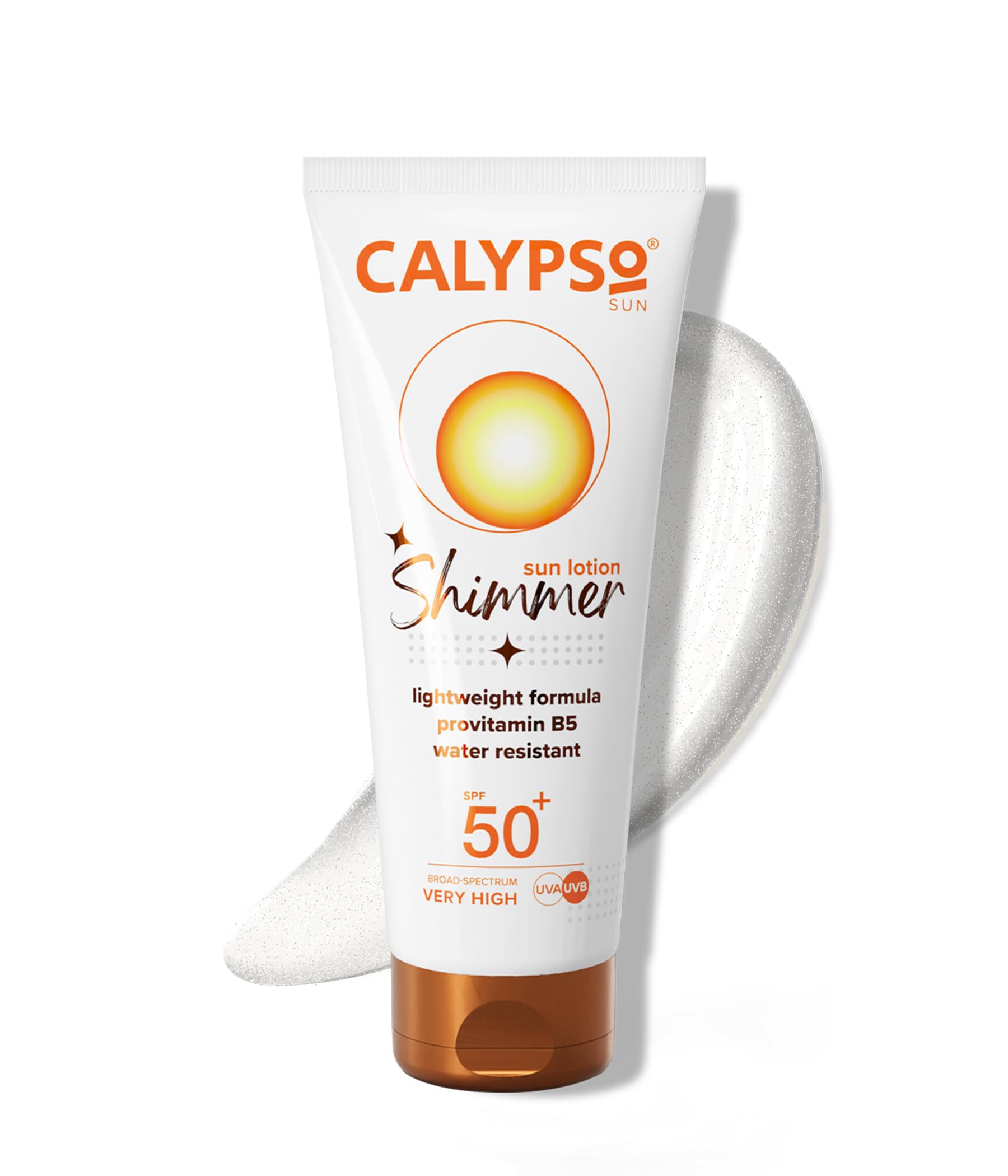 Calypso Shimmer Sun Lotion SPF50 + | Very High UVA + UVB Protection, Water Resistant, Shimmering Sun Protection for Face and Body, 100ml