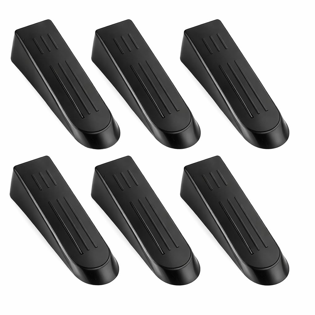 Black Plastic Door Stop Wedges – Pack of 6 Non-Slip Door Stoppers for Home, Office, Classroom & Wooden Floors