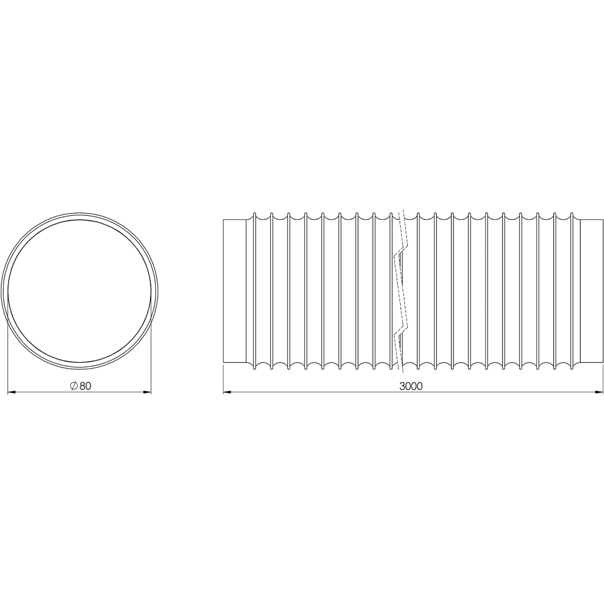 Ø 80mm / 3m Tuyau D'évacuation D'air en PVC Flexible - Tuyau de Ventilation pour Climatisation, Sèche-linge, Hotte, Blanc