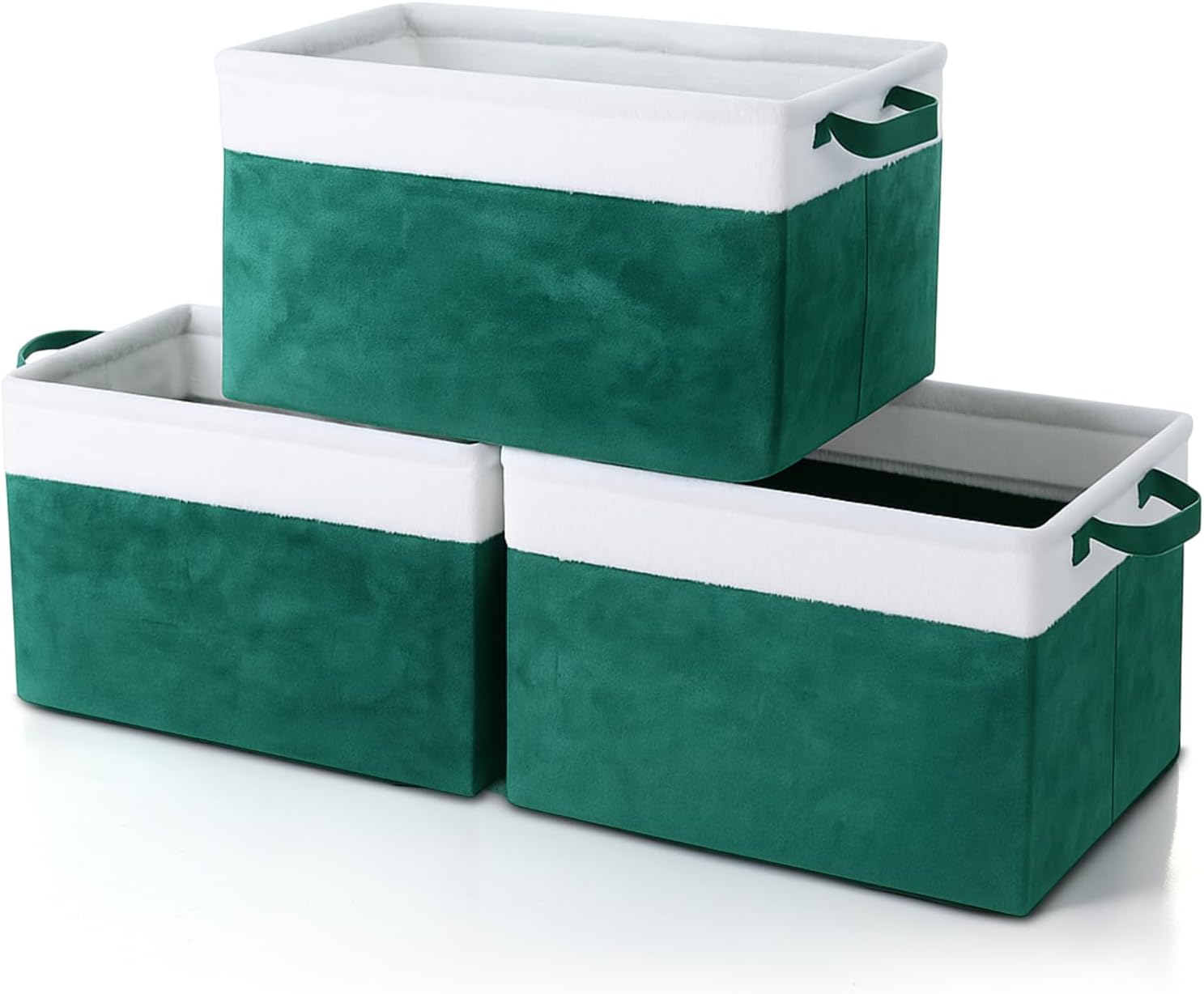 Bokon 3 Pcs Christmas Storage Basket Large Velvet Foldable Storage Bin with Handles Flannel Waterproof Closet Organizer Christmas Gift Basket for Office Home Bedroom Clothes(Claret)