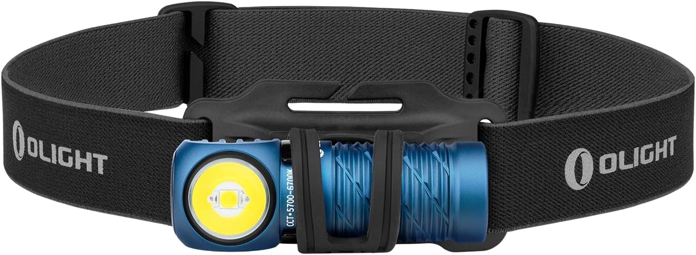 OLIGHT Perun 2 Mini Headlamp 1100 Lumens LED Head Flashlight, Rechargeable Headlight with Red Light Option, Great for Working, Camping(Midnight Blue Cool White)