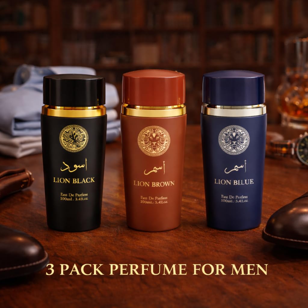 Lion Collection Cologne for Men Eau De Parfum Set, Black/Blue/Brown, 3.4 Fl Oz Each (Pack of 3), Fragrance for Men