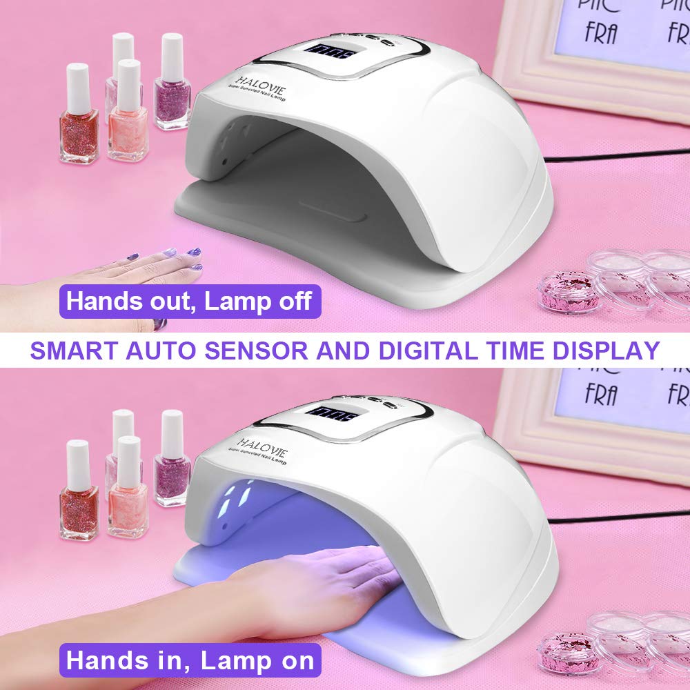 UV LED Nail Lamp 150W Gel Nail Light with 4 Timer Sensor Professional Nail Art Tools LED Nail Dryer UV Light for Gel Nails Polish with Dead Skin Shovel and Nails Files