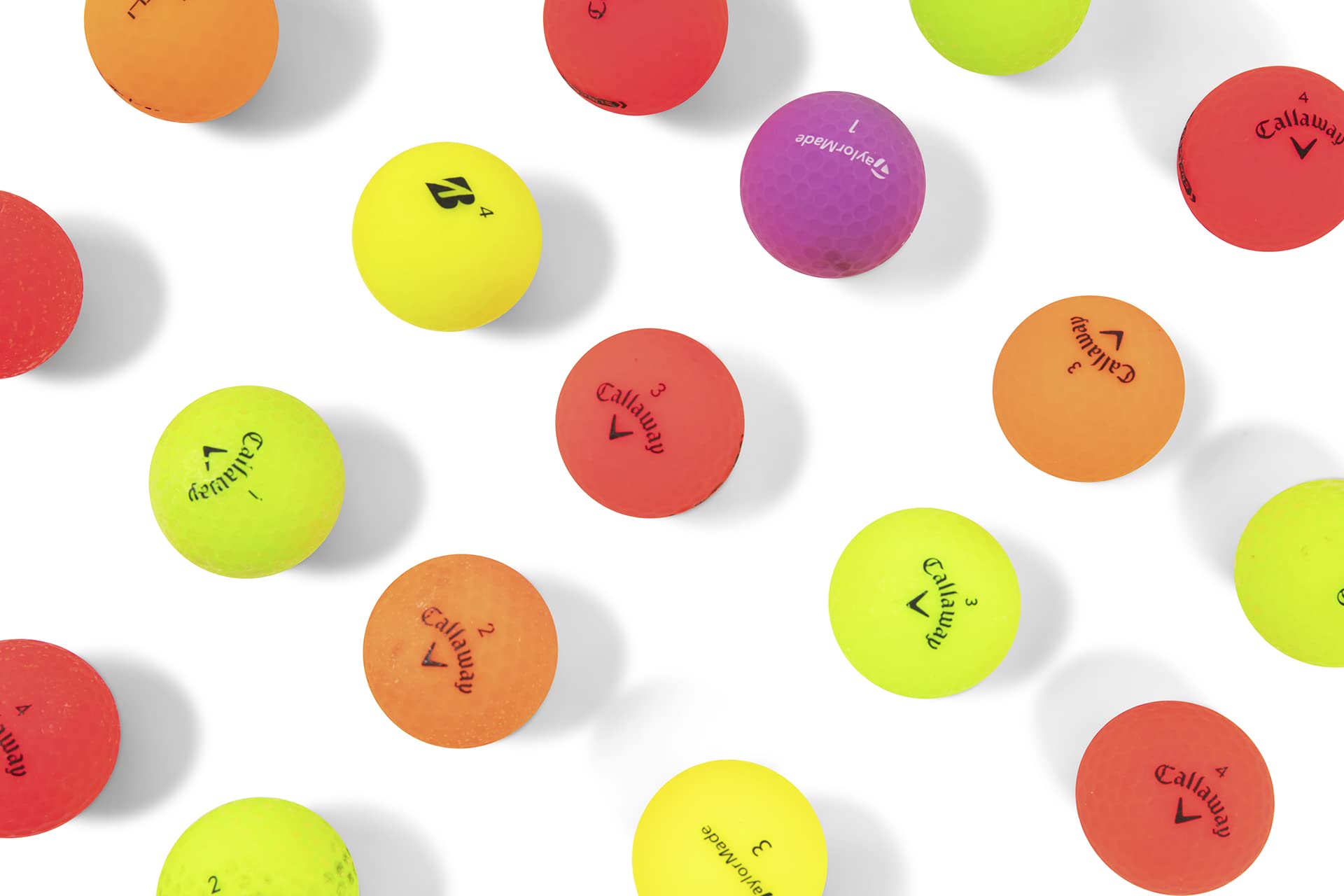 Clean Green Golf Balls 24 Stück recycelte, matte farbige Bälle – Markenmischung – AAA (3A) Guter Zustand – inklusive 24 Golfbälle und Netz-Tragetasche
