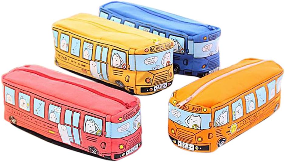 Creative Bus Pattern Canvas Pencil Stationery Pouch Pen Case Pencil Case for School Office