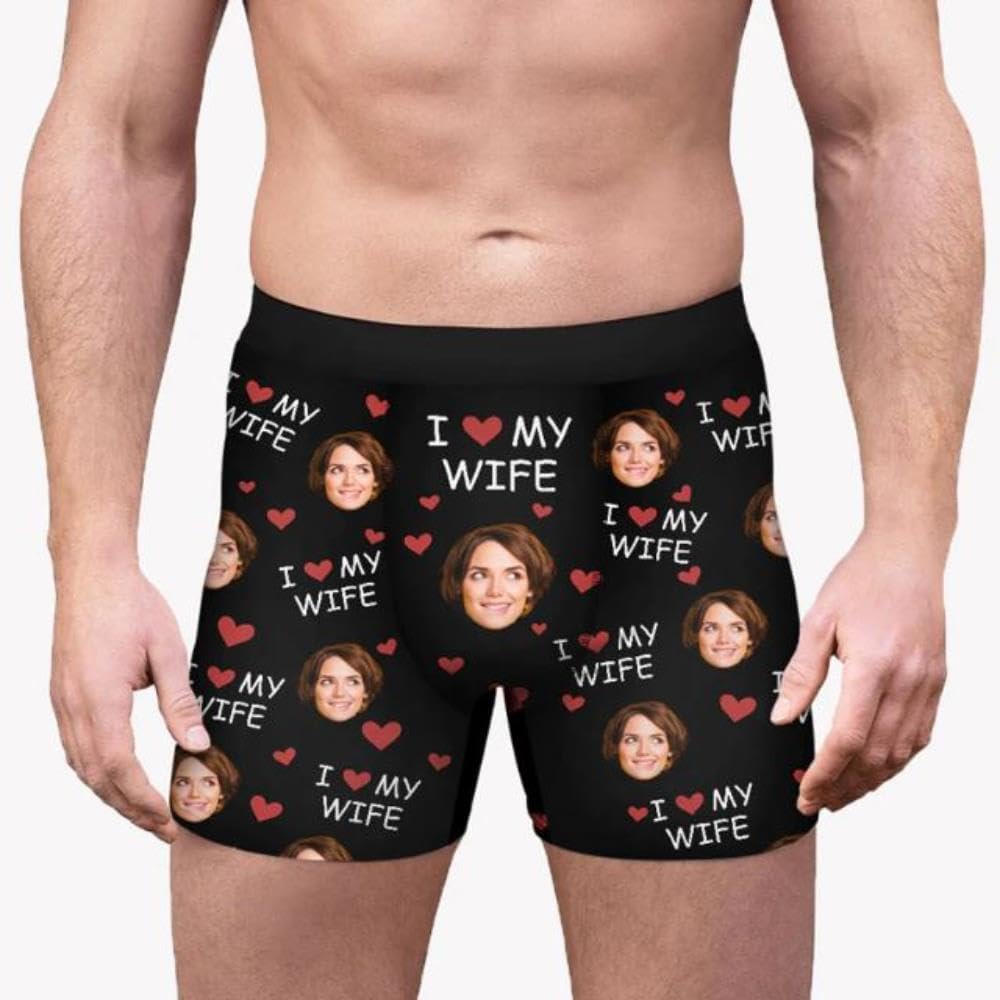 I Love My Wife, Personalized Boxer, Funny Gift For Him, Custom Photo Multicolor