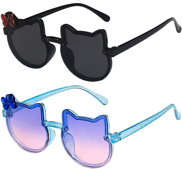 Yikki 2 Pieces Kids Sunglasses Cute Cat Baby Sunglasses Toddler Sunglasses UV Protection for Girls boys Age 2-8 ( Pink+ Blue )