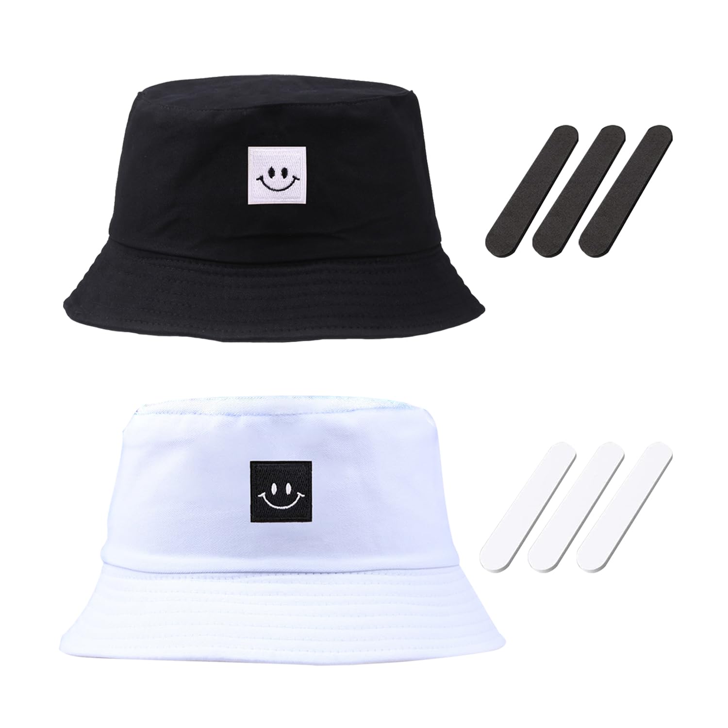 TAFACE 2 Sombreros Cubo Smiley con 6 almohadillas de cinturón, sombrero de sol plegable de algodón, sombreros cubo de verano para hombres y mujeres (negro, blanco), blanco, 58