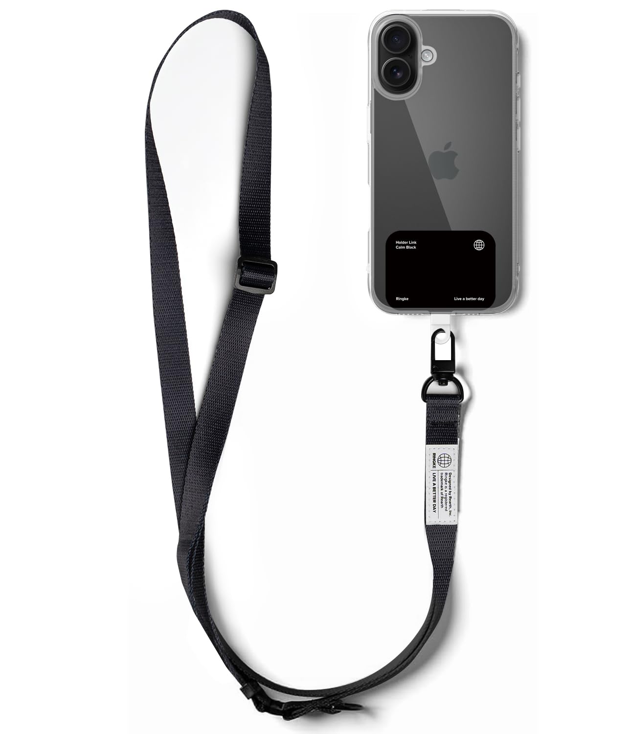 Ringke Unisex Calm Black Holder Link Snap Hook [Phone Lanyard + Tether Tab] Adjustable Anti-Theft Crossbody Strap With Tearing Resistant Color Patch For Universal Phone Cases