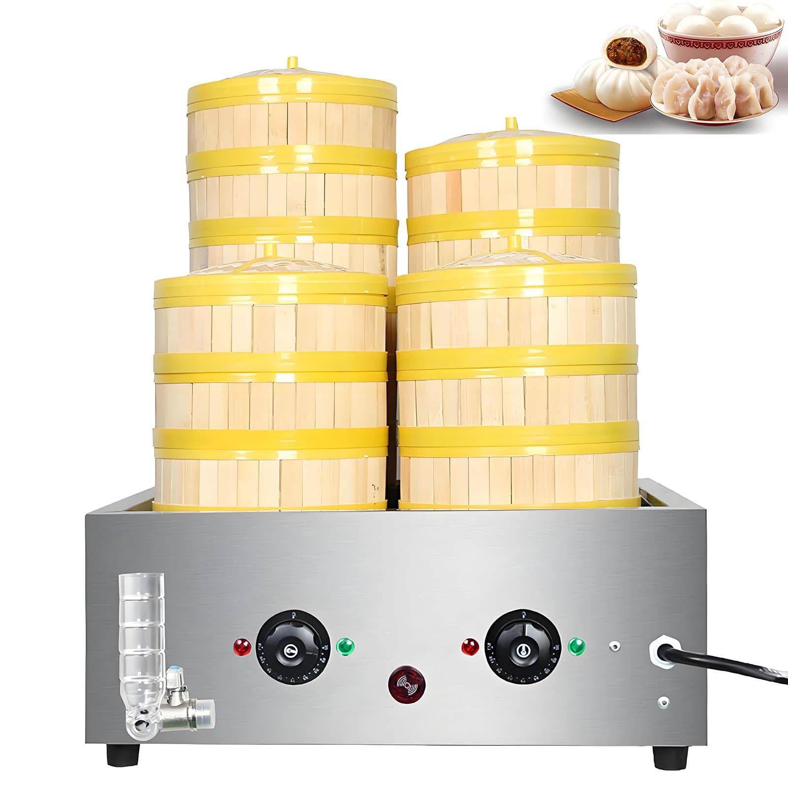 GUTYGIO 5000W Electric Steamed Bun Machine, 13.5L Commercial Steamer with Adjustable Temperature 30-110℃ for Efficient Cooking 4holes