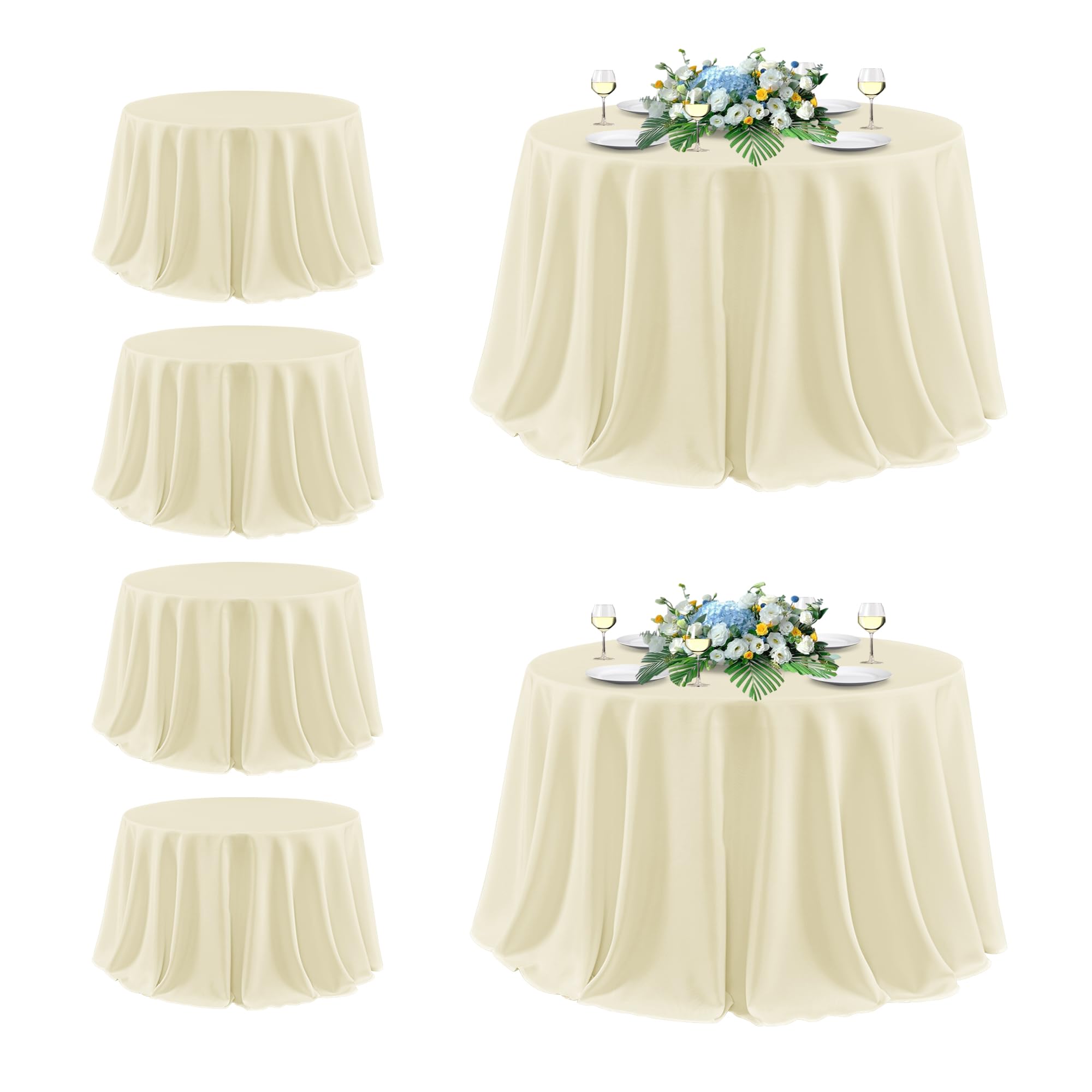 sancua Beige Round Tablecloth 132 Inch Fit 54-96 Inch Tables, 6 Pack