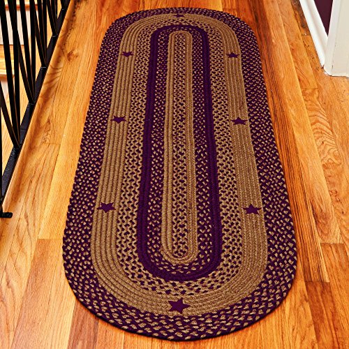 Braided-Area-Rug-Oval-Floor-Carpet-Country-Style-27-X-48-Star-Wine-Design-Jute-FabricWine-Tan Braided Area Rug Oval Floor Carpet Country Style 27 X 48 Star Wine Design Jute FabricWine Tan
