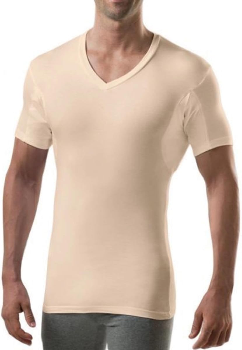 Men's Sweatproof Undershirt | Slim Fit V Neck T-Shirt with Underarm Sweat Pads | Aluminum-Free Alternative