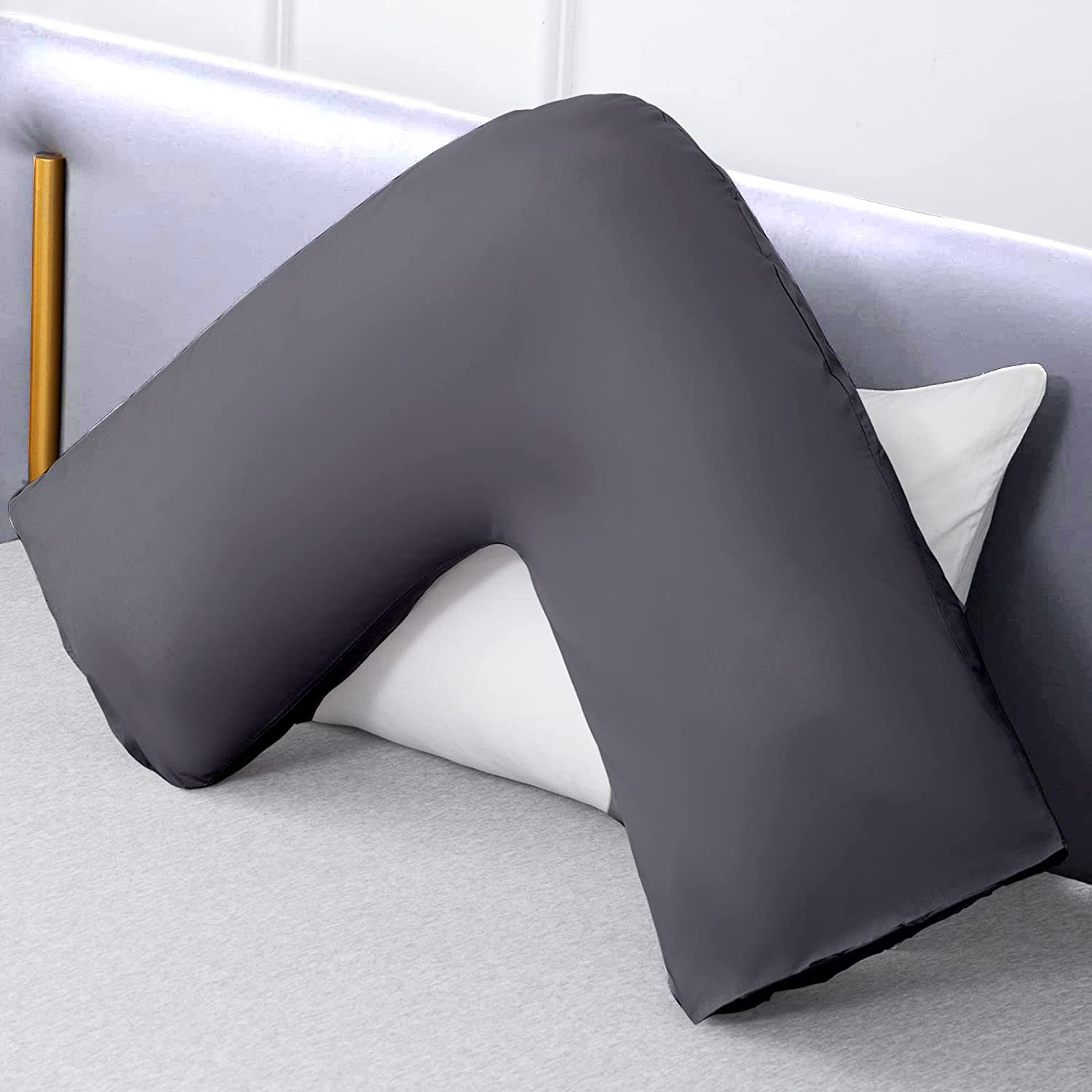 EDS Pregnancy V Pillow with Polycotton Cover V Shaped Nursing Maternity & Orthopaedic Pillow Soft Hollowfiber Filling for Head Neck & Back (Charcoal)