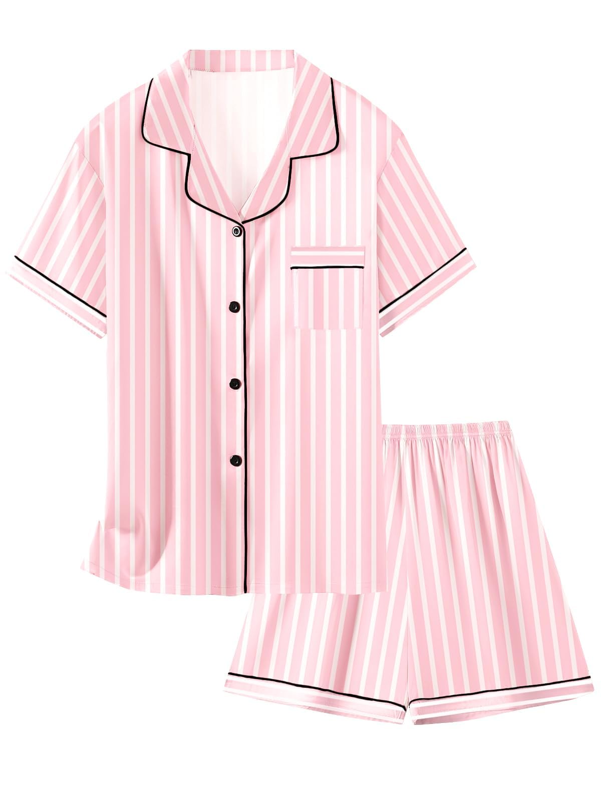 Girls &amp; Womens Satin Pajamas Set, Silk Button-Down Sleepwear 2 Piece Nightwear, 3 Years - Women XXL