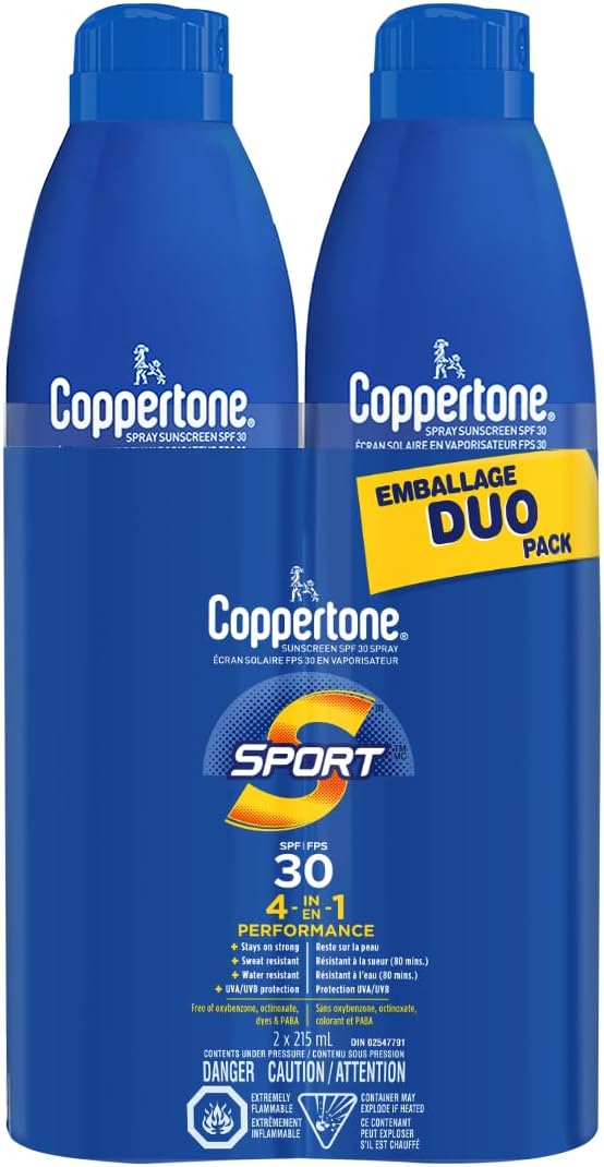 Coppertone Sport Sunscreen Spray SPF 30, Water Resistant, Pack 2x215mL