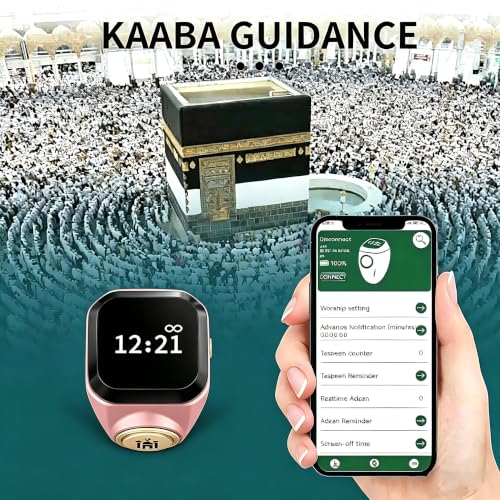 Image of Smart Tasbih Counter,20mm (10) Muslim Digital Azan Alarm Clock Zikr Ring,APP Support Digital Counter Prayer Reminder Rings, Waterproof 4 Digit Finger Counter for Muslims(Pink)