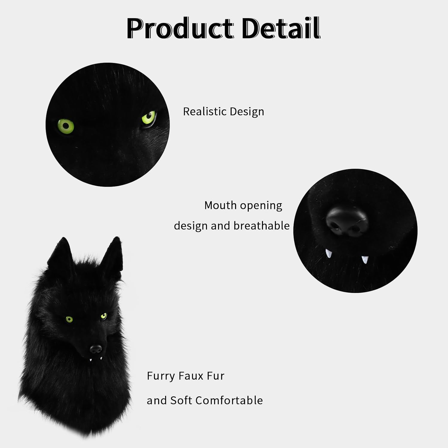 Furry Head Mask Animal Wolf Dog Plush Faux Fur Masks for Halloween Masquerade Cosplay Costume Props - Image 4