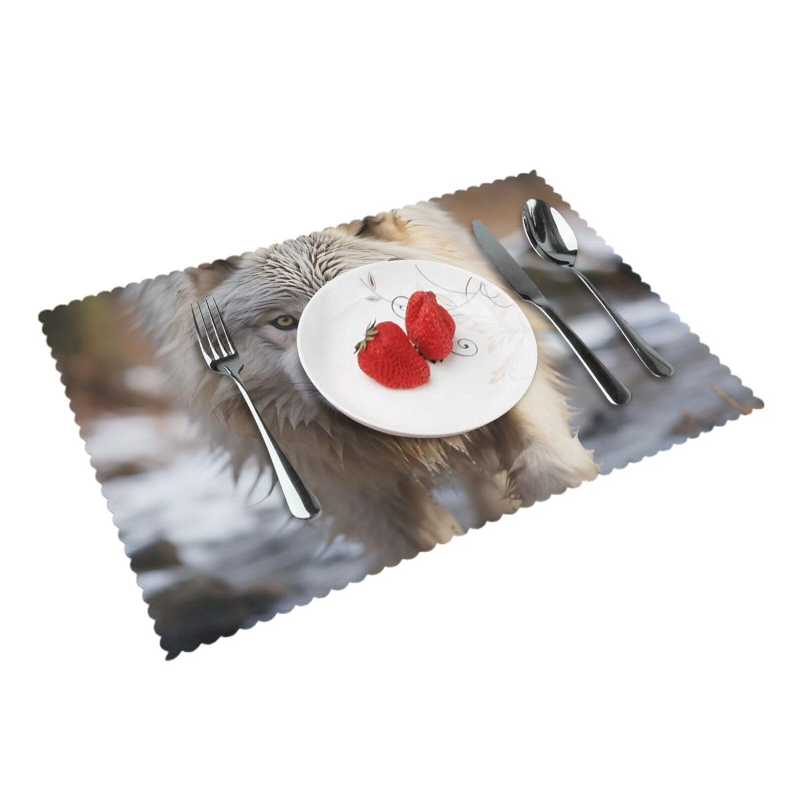 Placemats Set of 4 Heat Resistant Woven Place Mats for Dining Table Walking Wolf Placemats Washable Wipeable PVC Table Mats Indoor/Outdoor Place Mats for Party Kitchen Decor 30x45 cm