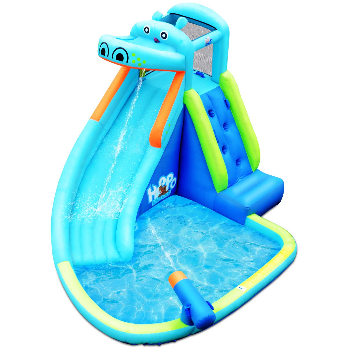 COSTWAY Hüpfburg aufblasbar, Wasserrutsche Aufblasbare Spielpool, Wasserspielcenter mit Rutsche, Wasserpark Planschbecken 350x300x225cm