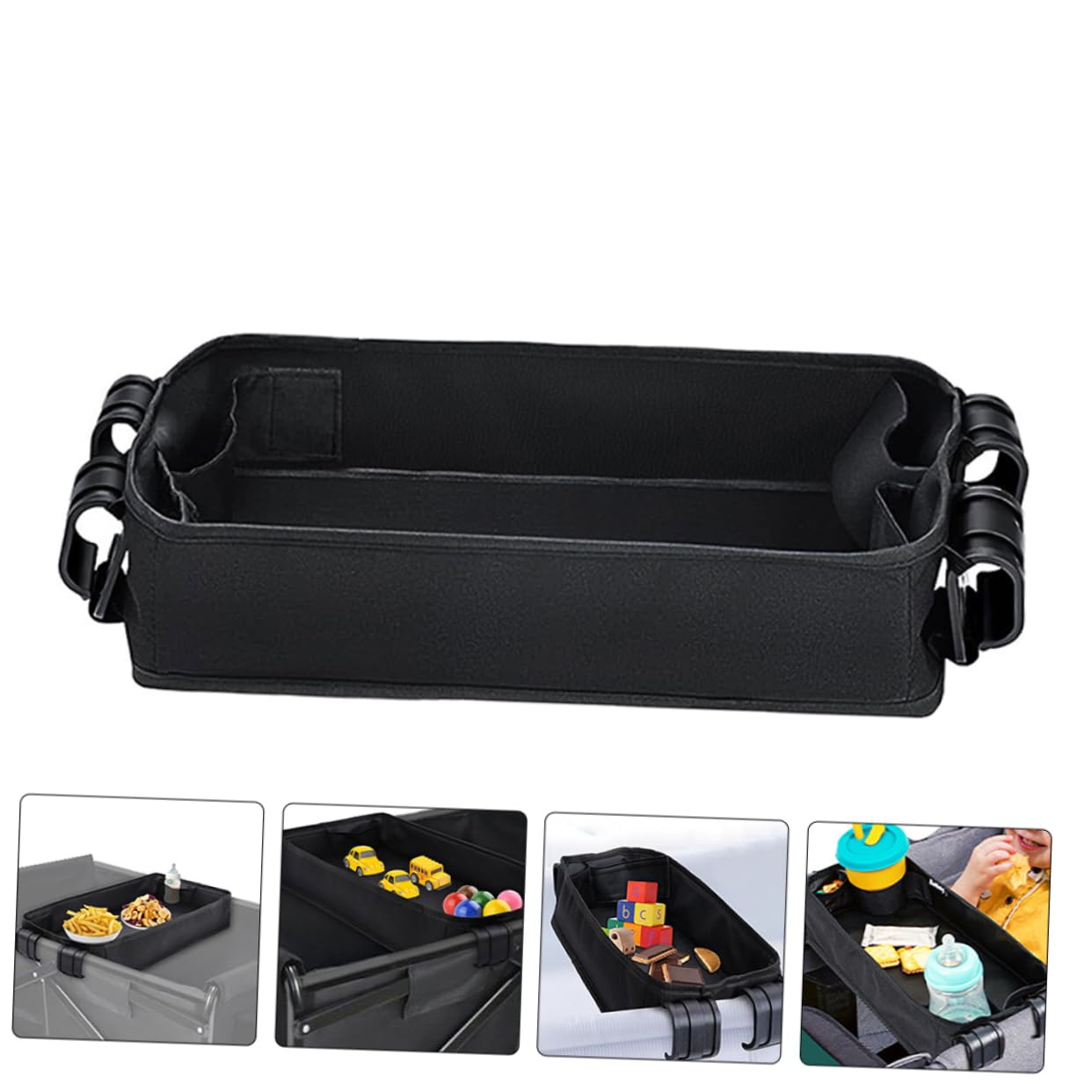 Supvox Universelles Kinderwagen Snack Tray Abnehmbarer Organizer Für Junge Mädchen Und Kleinkinder Mit Verstellbarem Halter Rutschfest Und Leicht Für Unterwegs Schwarz