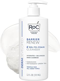 RoC Barrier Renew Gel-to-Foam Hydrating Facial Cleanser for Sensitive Skin, Non-Drying, 12 oz