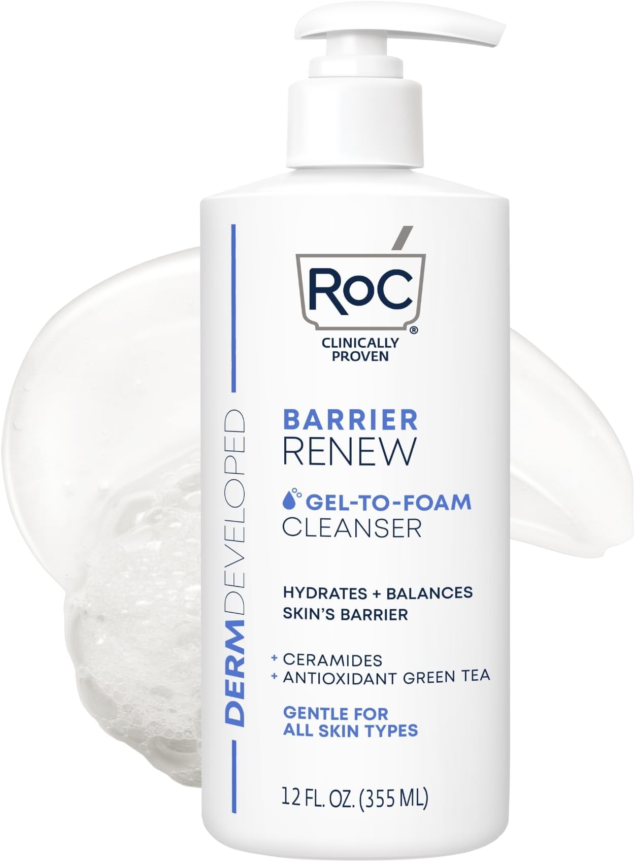 RoC Barrier Renew Gel to Foam Non Drying Foaming Facial Cleanser to Hydrate Skin, facial cleanser for sensitive skin, 12 Ounces