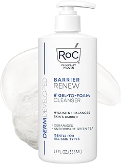 RoC Barrier Renew Gel to Foam Non Drying Foaming Facial Cleanser to Hydrate Skin, facial cleanser for sensitive skin, 12 Ounces