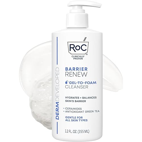 RoC Barrier Renew Gel to Foam Non Drying Foaming Facial Cleanser to Hydrate Skin, facial cleanser for sensitive skin, 12 Ounces