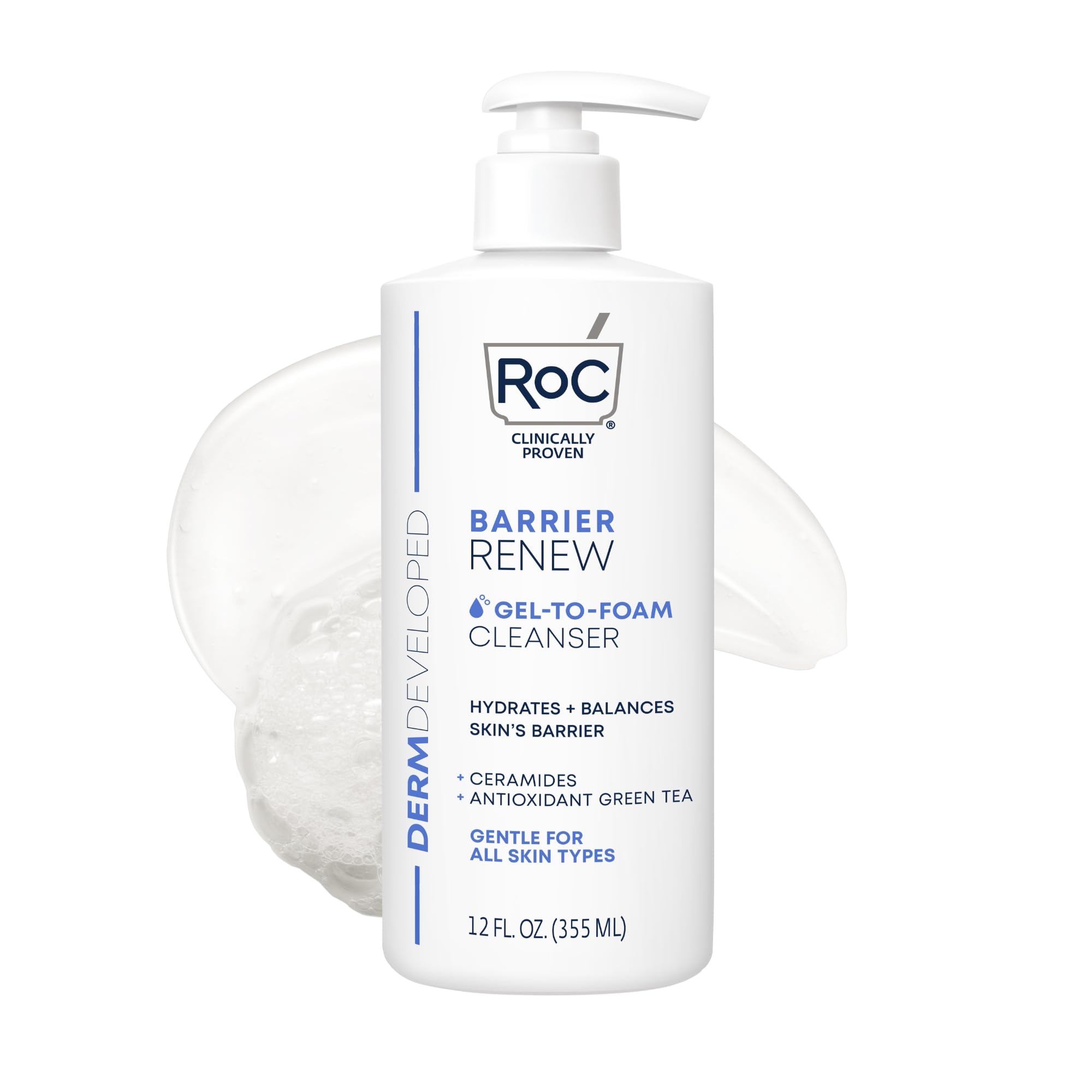 RoC Barrier Renew Gel to Foam Non Drying Foaming Facial Cleanser to Hydrate Skin, facial cleanser for sensitive skin, 12 Ounces