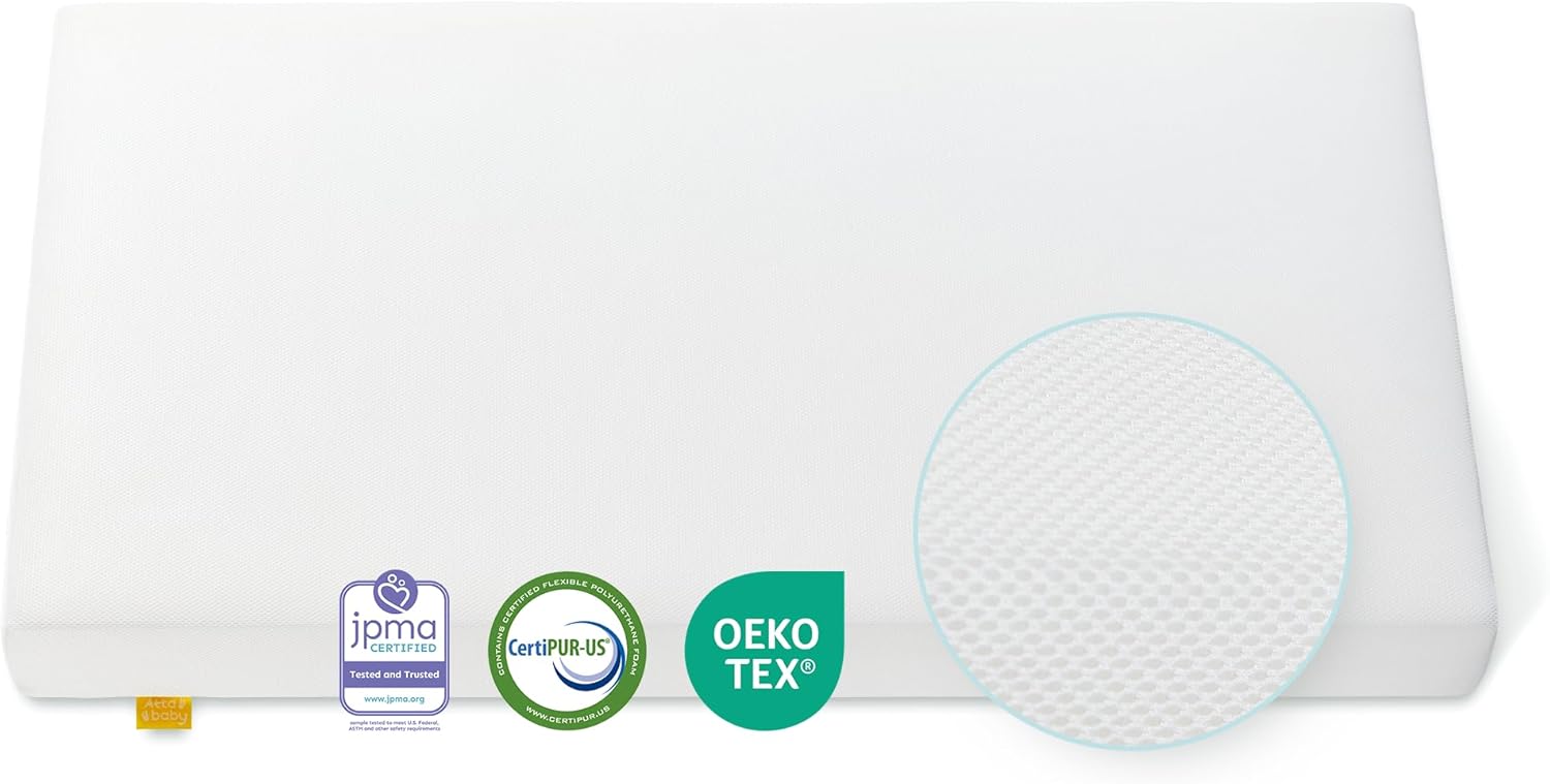 Crib Mattress, JPMA Certified Baby Mattress, Breathable Surface, CertiPUR-US and Oeko-TEX Approved, Standard Full Size for Crib & Toddler Bed, Waterproof Machine Washable Cover, 52 x 27.6