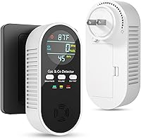 Vilfet 5-in-1 Carbon Monoxide & Natural Gas Detector - Plug-in Battery Backup, Temp Humidity Sensor, Adjustable Alarm, HD Display