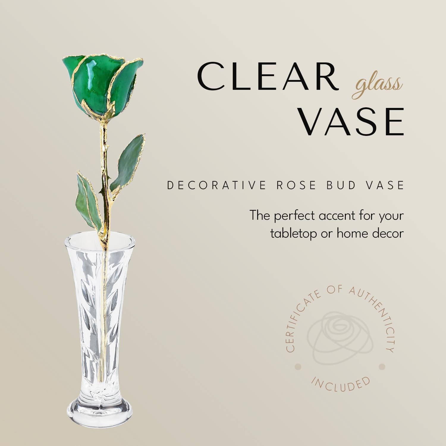 Forever Rose Hand-Dipped in 24K Gold, Emerald-Inspired May Birthstone with Sparkles, Real Rose in Luxury Gold Gift Box & Clear Glass Bud Vase – Perfect Ready to Gift for May Birthday or Any Occasion image 4