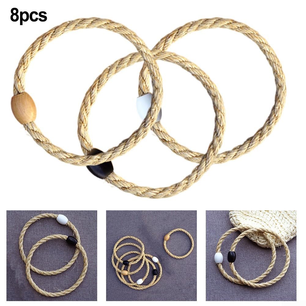 Jeu de lancer d'anneaux 8 pièces corde chanvre perles bois extérieur jardin fêtes enfants