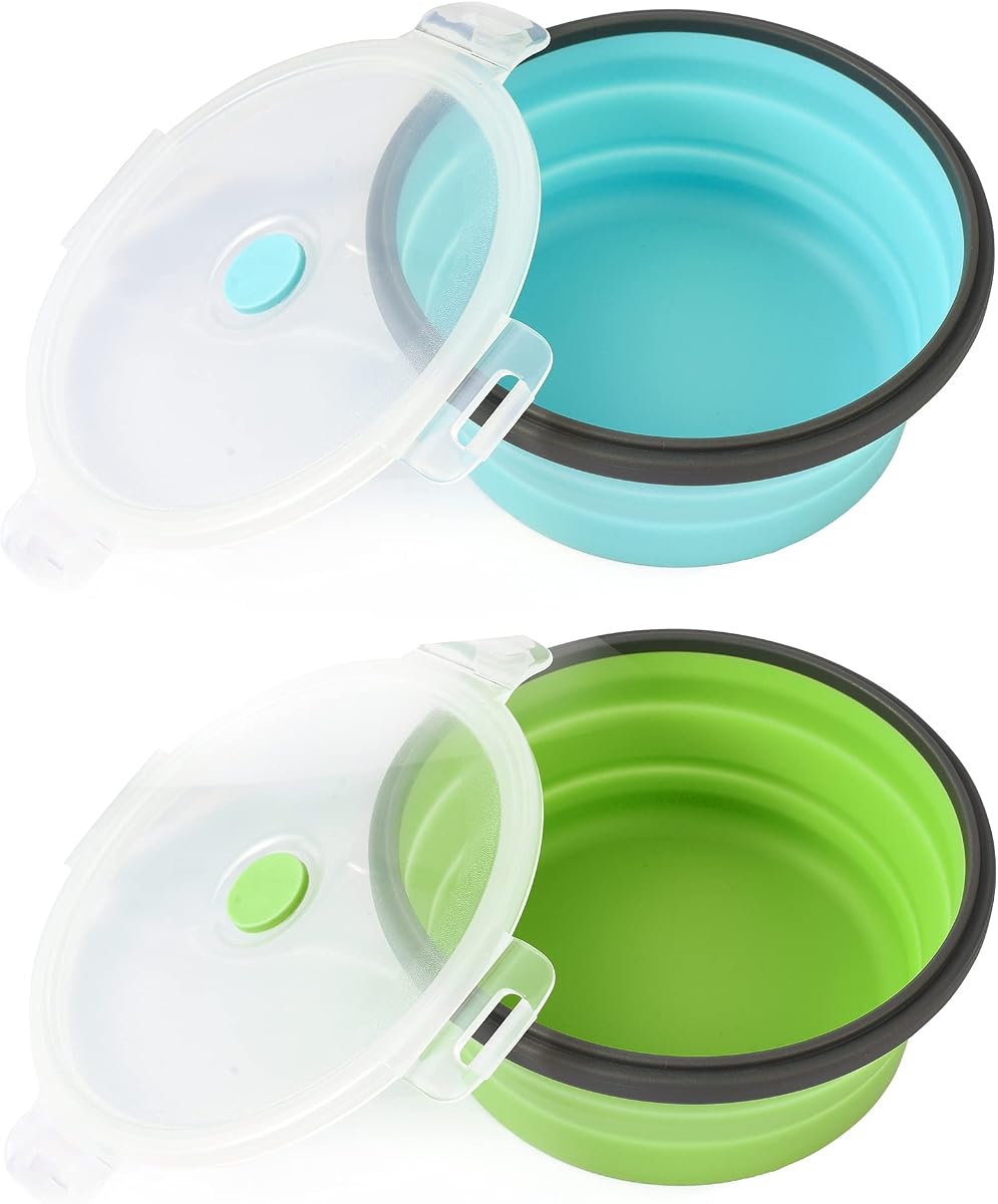 Collapsible Dog Bowls with Lids, 2 Pack Travel Dog Bowls for Small Size Dogs, Silicone Portable Dog Food Bowls Water Cup Cat Bowls Dish for Camping Traveling Walking, 12 oz 350ml