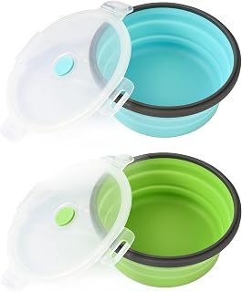 Joyinjojo Collapsible Silicone Dog Bowls with Lids - 2 Pack 12oz Portable Travel Bowls for Small Dogs Cats, Food Water Cups for Camping Hiking Walking