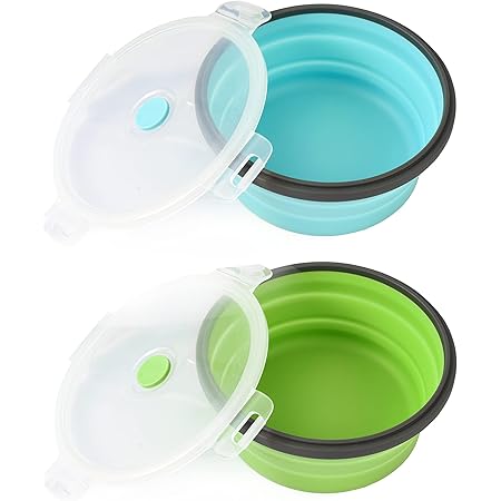 Collapsible Dog Bowls with Lids, 2 Pack Travel Dog Bowls for Small Size Dogs, Silicone Portable Dog Food Bowls Water Cup Cat Bowls Dish for Camping Traveling Walking, 12 oz 350ml