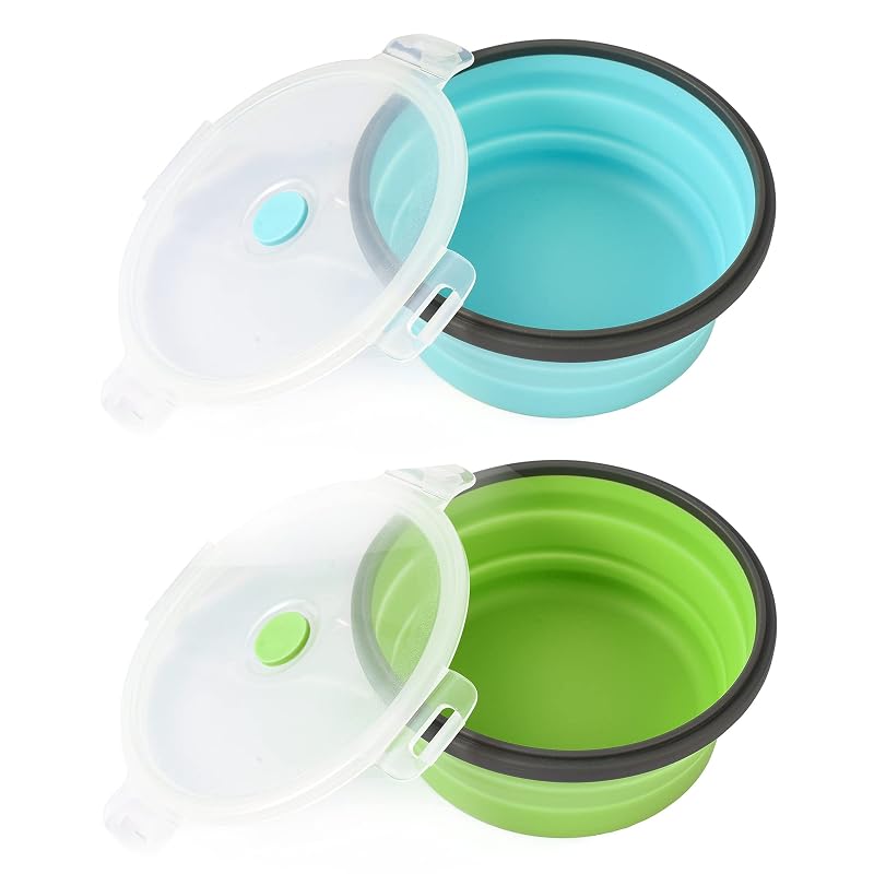 Tigelas para viagem para cães grandes, dobráveis de silicone com tampas, 40 oz, 2 unidades Joyinjojo