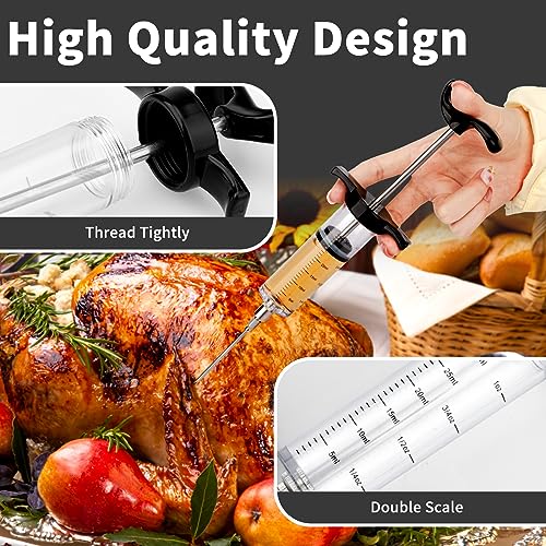 turkey meat injector syringe kit with 3 marinade needles for bbq grill smoker 1 cleaning brush 1 oz30 ml large capacity injector marinades for meats black