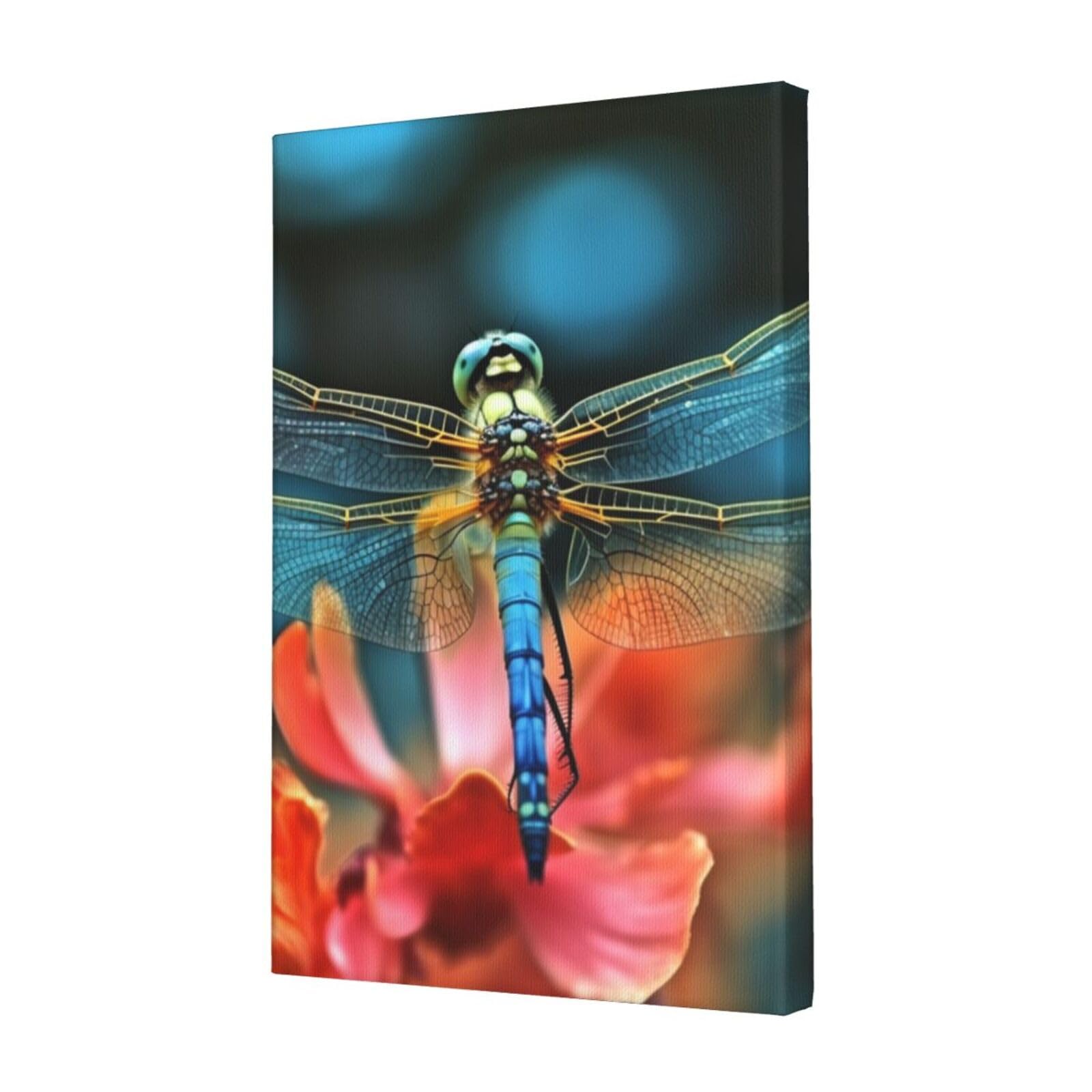 FodPand Dragonfly On The Flower Canvas Wall Art for Living Room Wall Decor 12"x18" Modern Artwork Painting Pictures Hanging Canvas Prints Aesthetic Wall Art for Bedroom Bathroom Office Wallart Decor